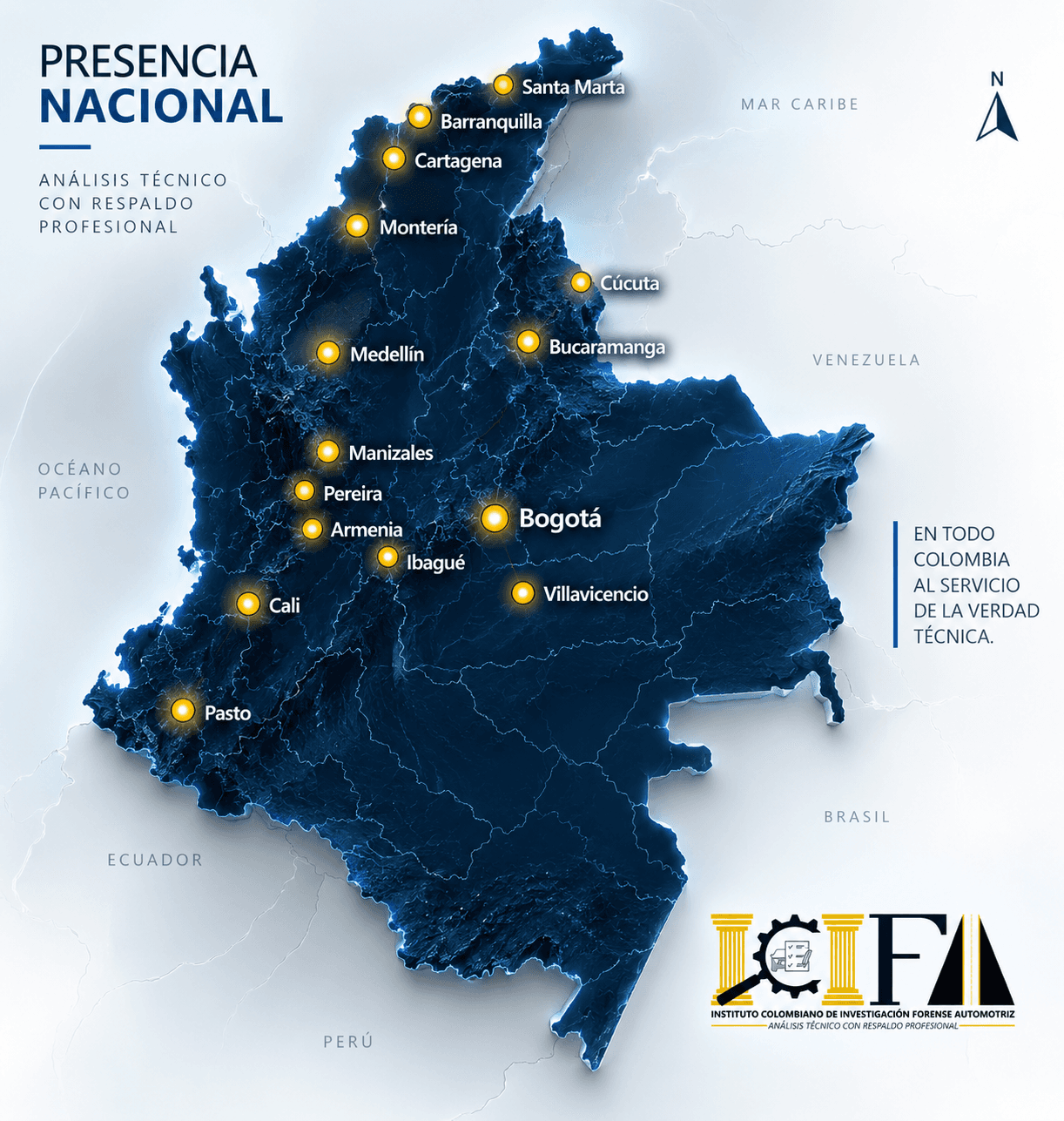 Mapa de Colombia que representa la cobertura nacional de ICIFA desde Bogotá D. C.